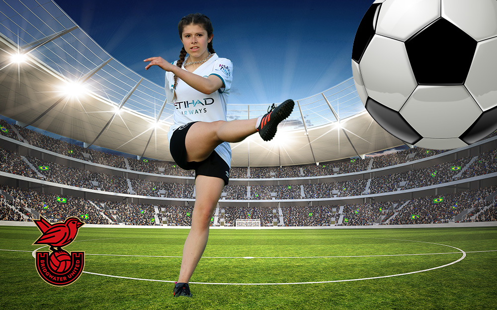 photo shoot of girl kicking ball